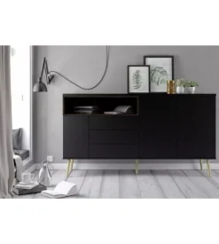 Mobile buffet nero 3 ante e 3 cassetti, 176x90x48 cm