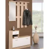 Mobile da ingresso con specchio e appendiabiti bianco e quercia, 100x25x180 cm