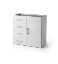 Mobile multiuso con anta e 4 cassetti bianco e cemento, 90x40x87 cm