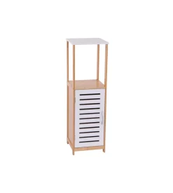 Mobile multiuso con anta bianco e legno in bamboo, 30x30x96 cm