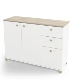 Mobile multiuso "izzy" 3 ante e 2 cassetti bianco opaco e quercia, 119,6x41,9x85,1 cm