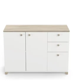 Mobile multiuso "izzy" 3 ante e 2 cassetti bianco opaco e quercia, 119,6x41,9x85,1 cm