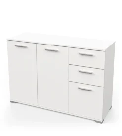 Mobile multiuso "izzy" in truciolare 3 ante e 2 cassetti bianco opaco, 119,6x41,9x82,4 cm