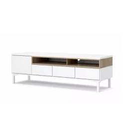Mobile tv bianco e legno con 1 anta e 3 cassetti, 156x48x48 cm