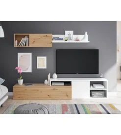 Mobile tv bianco e rovere, 220x40x44 cm