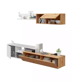 Mobile tv bianco e rovere, 220x40x44 cm