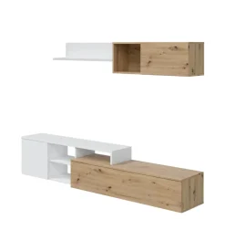 Mobile tv bianco e rovere, 220x40x44 cm