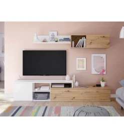 Mobile tv bianco e rovere, 220x40x44 cm