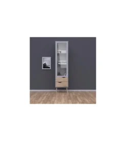 Mobile vetrina "oslo" con 1 anta in vetro e 2 cassetti colore bianco e rovere
