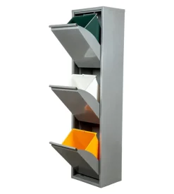 Mobileco 3 secchi 18 litri acciaio grigio, 34x25x136 cm