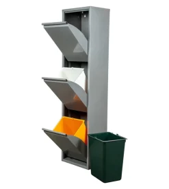 Mobileco 3 secchi 18 litri acciaio grigio, 34x25x136 cm