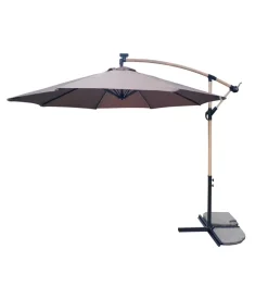 Ombrellone da giardino rotondo con braccio laterale eurogarden con illuminazione led effetto legno taupe 3x3 m