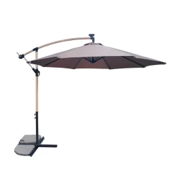 Ombrellone da giardino rotondo con braccio laterale eurogarden con illuminazione led effetto legno taupe 3x3 m