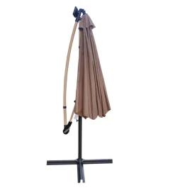 Ombrellone da giardino rotondo con braccio laterale eurogarden con illuminazione led effetto legno taupe 3x3 m