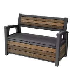 Panchina con contenitore keter "deco bench" in resina marrone effetto legno 227 lt 133x61x89 cm