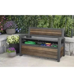 Panchina con contenitore keter "deco bench" in resina marrone effetto legno 227 lt 133x61x89 cm