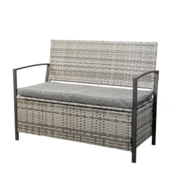 Panchina da esterno eurogarden "maia" in metallo e pe rattan con contenitore e cuscino grigio, 118x58x87 cm