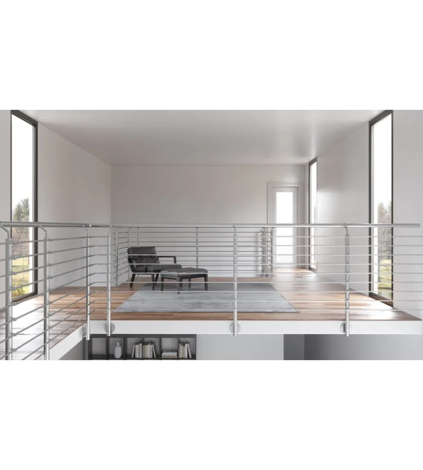 Parapetto modulare certificato in acciaio inox aisi 304 con fissaggio a parete, 150 cm- kit intermedio b2