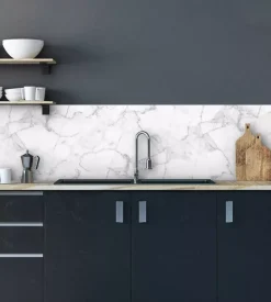 Paraschizzi adesivo da cucina fantasia "marmo bianco", 190x60 cm