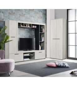 Parete da soggiorno "siviglia" bianca, 195x35x171 cm