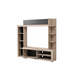 Parete da soggiorno "venezia" quercia e nero, 172x33x157 cm