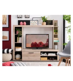 Parete da soggiorno "venezia" quercia e nero, 172x33x157 cm