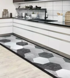 Passatoia in vinile "runner" fantasia "grey exagons", 180x50 cm