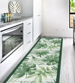 Passatoia in vinile "runner" fantasia "green tropical", 180x50 cm