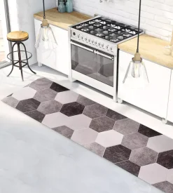Passatoia in vinile "runner" fantasia "esagoni grigi", 180x50 cm