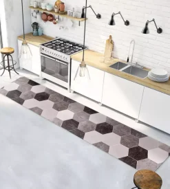 Passatoia in vinile "runner" fantasia "esagoni grigi", 240x50 cm