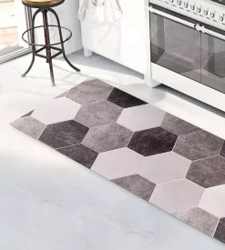 Passatoia in vinile "runner" fantasia "esagoni grigi", 120x50 cm