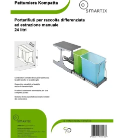 Pattumiera estraibile con coperchio per raccolta differenziata, 24 litri