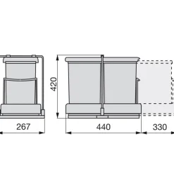 Pattumiera per differenziata 2 contenitori da 14 l fissaggio inferiore, emuca