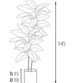 Pianta di ficus elastica in polietilene con 54 foglie, 145 cm