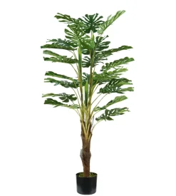 Pianta monstera in polietilene con 24 foglie, 120 cm