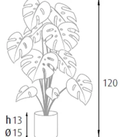 Pianta monstera in polietilene con 24 foglie, 120 cm