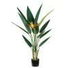 Pianta strelitzia in polietilene con 12 foglie e 2 fiori, 120 cm