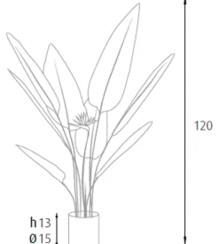 Pianta strelitzia in polietilene con 12 foglie e 2 fiori, 120 cm