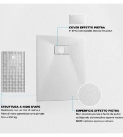 Piatto doccia effetto pietra bianco, 70x120 cm