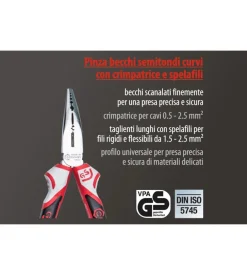 Pinza becchi curvi 3k con crimpatrice e spelafili 160 mm.