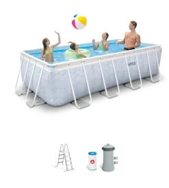 Piscina fuori terra con struttura rettangolare intex "prisma frame chevron" effetto rigato blu 400x200x100 cm - cod. 26780np