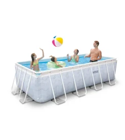 Piscina fuori terra con struttura rettangolare intex "prisma frame chevron" effetto rigato blu 400x200x100 cm - cod. 26780np