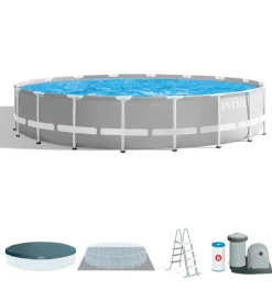 Piscina fuori terra con struttura rotonda intex "prisma frame" grigio chiaro 549x549x122 cm - cod. 26732np