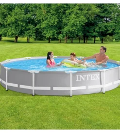 Piscina fuori terra con struttura rotonda intex "prisma frame" grigio chiaro 366x366x76 cm - cod. 26710np