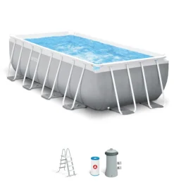 Piscina fuori terra con struttura rettangolare intex "prisma metal frame" grigio chiaro 400x200x100 cm - cod. 26788np
