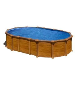 Piscina fuori terra ovale gre "amazonia" in acciaio effetto legno 610x375x132 - cod. kitprov6188wo