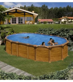 Piscina fuori terra ovale gre "amazonia" in acciaio effetto legno 610x375x132 - cod. kitprov6188wo