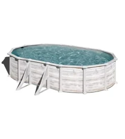 Piscina fuori terra ovale gre "groenlandia" in acciaio effetto legno nordico 610x375x132 - cod. kitprov618n
