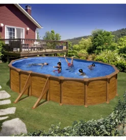 Piscina fuori terra ovale gre "pacific" in acciaio effetto legno 500x300x120 - cod. kit500w