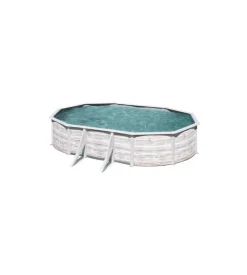 Piscina fuori terra ovale gre "finlandia" in acciaio effetto legno nordico 610x375x120 - cod. kit610n
